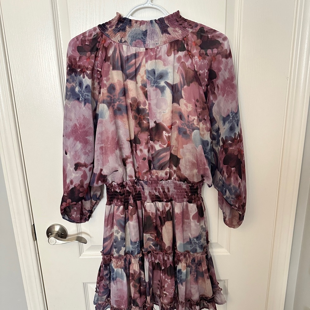 Floral Print Mini Dress - Pink and Purple